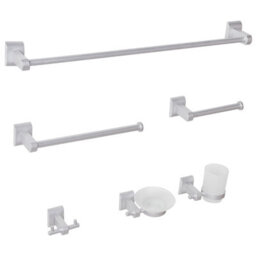 Beliani 6-Piece Bathroom Hardware Set Talara With Towel Bars And Hooks Silver - thumbnail 1