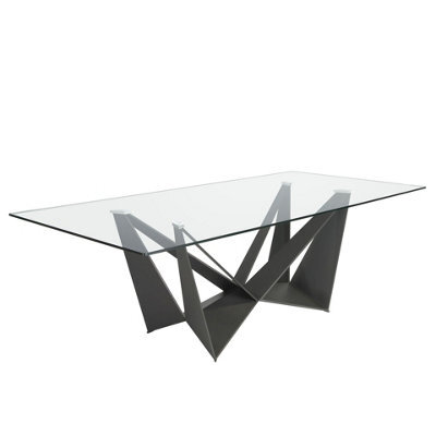 Angel Cerda Modern Rectangular Tempered Glass Dining Table With Black Steel Legs - image 1