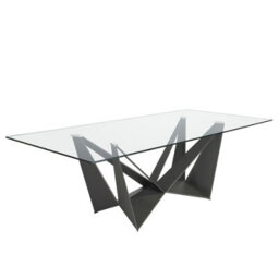 Angel Cerda Modern Rectangular Tempered Glass Dining Table With Black Steel Legs - thumbnail 1