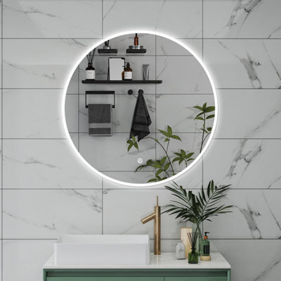 Probaty Bathrooms 60X60Cm Round Mirror 3 Colors Dimmable Led With Anti-Fog Ip44,backlit Illuminated,touch Sensor Wall Mounted