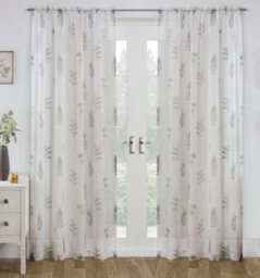 "Tyrone Textiles Bracken Grey Leaf Print Linen-Look Voile Panel - Pair 140 X 137 Cm (55X54"")" - thumbnail 1