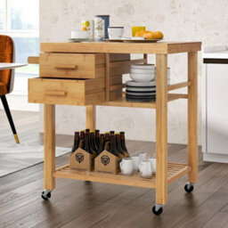 Cart Rolling Bamboo Kitchen Island Cart Kitchen Trolley - thumbnail 6