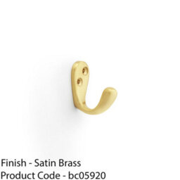 Loops Solid Brass Victorian Single Robe Coat Hook - Wall Mounted Holder Satin Brass - thumbnail 2