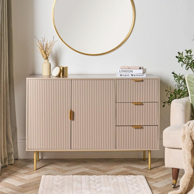 Ohs Ribbed Sideboard Table Modern Drawer Shelf Cabinet Storage - Natural - image 1