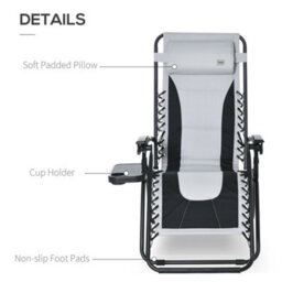 Outsunny Zero Gravity Lounger Folding Recliner Chair W/ Cup Holder Grey - thumbnail 7