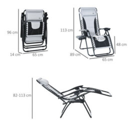 Outsunny Zero Gravity Lounger Folding Recliner Chair W/ Cup Holder Grey - thumbnail 3