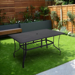Breeins Black 150Cmw Rectangle Garden Metal Slatted Dining Table With Parasol Hole - thumbnail 2