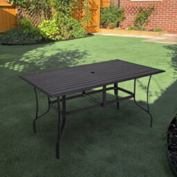 Breeins Black 150Cmw Rectangle Garden Metal Slatted Dining Table With Parasol Hole - thumbnail 3
