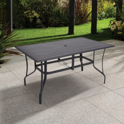 Breeins Black 150Cmw Rectangle Garden Metal Slatted Dining Table With Parasol Hole - thumbnail 1