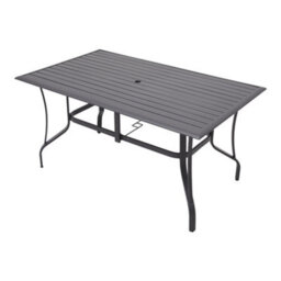 Breeins Black 150Cmw Rectangle Garden Metal Slatted Dining Table With Parasol Hole - thumbnail 4