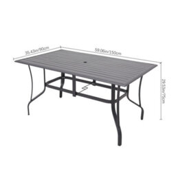 Breeins Black 150Cmw Rectangle Garden Metal Slatted Dining Table With Parasol Hole - thumbnail 9