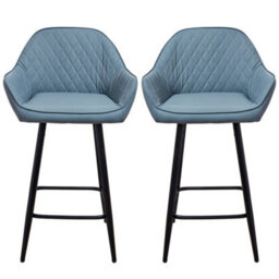 Blue Set Of 2 Modern Bar Stool Faux Leather Kitchen Island Chair Pub Cafe Restaurant - thumbnail 3