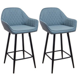 Blue Set Of 2 Modern Bar Stool Faux Leather Kitchen Island Chair Pub Cafe Restaurant - thumbnail 1