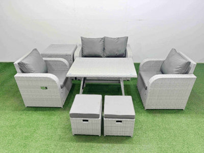 Fimous Light Grey Pe Wicker Rattan Garden Furniture Set Sofa Set  2 Small Stools Side Table - image 1