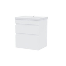 Nes Home 500mm Pvc 2 Drawers White Wall Hung Vanity Unit Cabinet And Basin Sink - thumbnail 8
