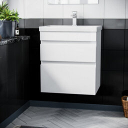 Nes Home 500mm Pvc 2 Drawers White Wall Hung Vanity Unit Cabinet And Basin Sink - thumbnail 2