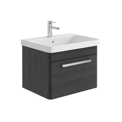Plum&clay Emery Textured Black Wall Hung Bathroom Vanity Unit & Basin Set With Chrome Handles (W)60Cm (H)46Cm - image 1