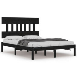 Berkfield Bed Frame Black Solid Wood 200X200 Cm - thumbnail 2