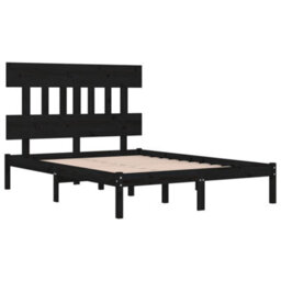 Berkfield Bed Frame Black Solid Wood 200X200 Cm - thumbnail 4