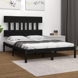 Berkfield Bed Frame Black Solid Wood 200X200 Cm - thumbnail 1
