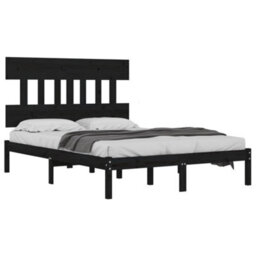 Berkfield Bed Frame Black Solid Wood 200X200 Cm - thumbnail 3