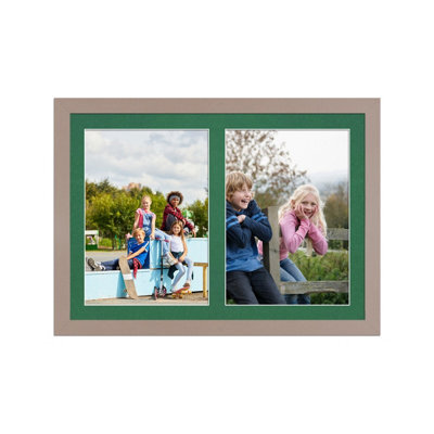 AK Frames 20X14 Rose Gold Modern Multi Photo Frame With Emerald Mount - Holds 2 Apertures (2X) A4 Photos - image 1