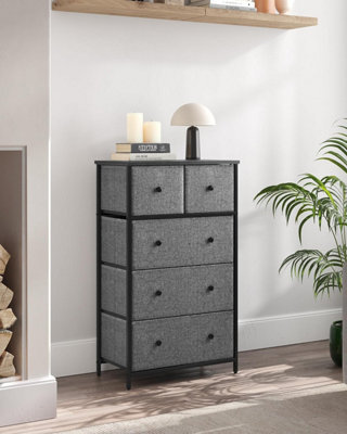 Songmics Lounge Dresser Chest, Cloth 5-Drawer Storage Organizer, Dresser, For Hallway, Nursery, Grey And Black With Wood Grain - image 1