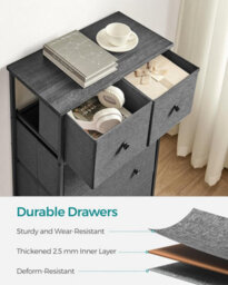 Songmics Lounge Dresser Chest, Cloth 5-Drawer Storage Organizer, Dresser, For Hallway, Nursery, Grey And Black With Wood Grain - thumbnail 5