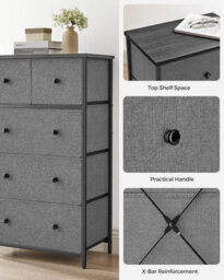 Songmics Lounge Dresser Chest, Cloth 5-Drawer Storage Organizer, Dresser, For Hallway, Nursery, Grey And Black With Wood Grain - thumbnail 6