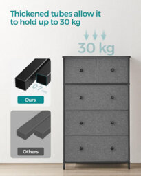 Songmics Lounge Dresser Chest, Cloth 5-Drawer Storage Organizer, Dresser, For Hallway, Nursery, Grey And Black With Wood Grain - thumbnail 4