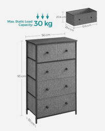 Songmics Lounge Dresser Chest, Cloth 5-Drawer Storage Organizer, Dresser, For Hallway, Nursery, Grey And Black With Wood Grain - thumbnail 2