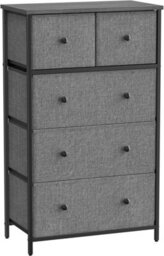 Songmics Lounge Dresser Chest, Cloth 5-Drawer Storage Organizer, Dresser, For Hallway, Nursery, Grey And Black With Wood Grain - thumbnail 8