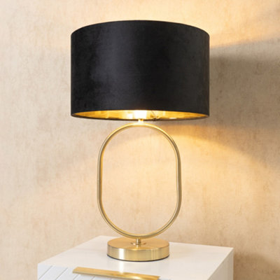 Valuelights Antonia Black Velvet And Gold Drum Lamp Shade Brushed Gold Oval Table Lamp - image 1