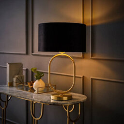 Valuelights Antonia Black Velvet And Gold Drum Lamp Shade Brushed Gold Oval Table Lamp - thumbnail 2