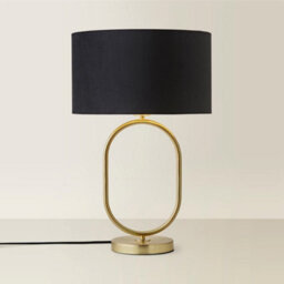 Valuelights Antonia Black Velvet And Gold Drum Lamp Shade Brushed Gold Oval Table Lamp - thumbnail 4