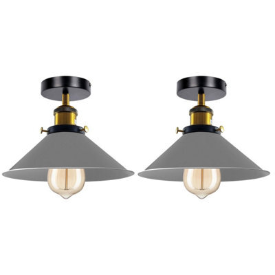 2 Pack Vintage Ceiling Light Semi Flush Mount Grey 22Cm Metal Lampshade With E27 Holder For Living Room Kitchen Bedroom With Bulb - image 1