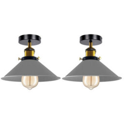 2 Pack Vintage Ceiling Light Semi Flush Mount Grey 22Cm Metal Lampshade With E27 Holder For Living Room Kitchen Bedroom With Bulb