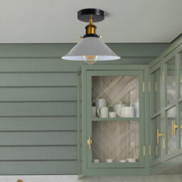 2 Pack Vintage Ceiling Light Semi Flush Mount Grey 22Cm Metal Lampshade With E27 Holder For Living Room Kitchen Bedroom With Bulb - thumbnail 2