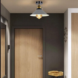 2 Pack Vintage Ceiling Light Semi Flush Mount Grey 22Cm Metal Lampshade With E27 Holder For Living Room Kitchen Bedroom With Bulb - thumbnail 3