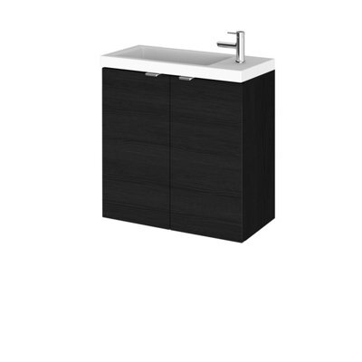 Hudson Reed Fusion Wall Hung 2 Door Vanity Unit & Polymarble Basin Compact, Sink Vanity Unit, Charcoal Black, 500mm - image 1