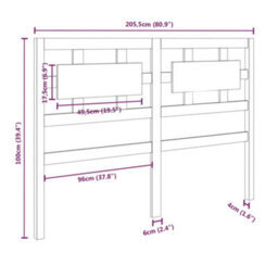 Berkfield Bed Headboard Grey 205.5X4X100 Cm Solid Wood Pine - thumbnail 6
