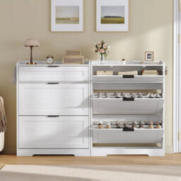 Shoe Cabinet W/ 3 Flip Compartments Shoe Storage Unit Shoe Rack 80X24X105 Cm - thumbnail 4