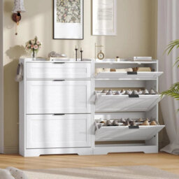 Shoe Cabinet W/ 3 Flip Compartments Shoe Storage Unit Shoe Rack 80X24X105 Cm - thumbnail 3
