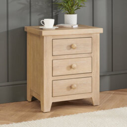 The Furniture Market Cheshire Whitewash Oak 3 Drawer Bedside Solid Oak Shaker Style Whitewashed Finish Two Handle Options Durable & Stylish Oak Table - thumbnail 3