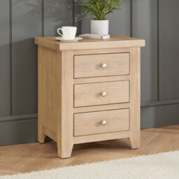 The Furniture Market Cheshire Whitewash Oak 3 Drawer Bedside Solid Oak Shaker Style Whitewashed Finish Two Handle Options Durable & Stylish Oak Table - thumbnail 2