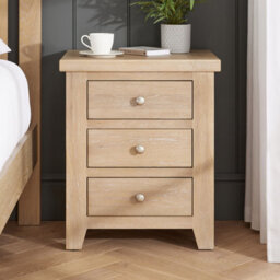 The Furniture Market Cheshire Whitewash Oak 3 Drawer Bedside Solid Oak Shaker Style Whitewashed Finish Two Handle Options Durable & Stylish Oak Table - thumbnail 1