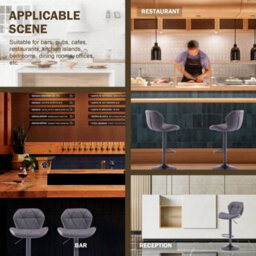 Hnnhome Set Of 2 Grey Modern Luna Padded Swivel Height Adjustable Faux Leather Breakfast Kitchen Barstools - thumbnail 7