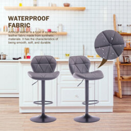Hnnhome Set Of 2 Grey Modern Luna Padded Swivel Height Adjustable Faux Leather Breakfast Kitchen Barstools - thumbnail 4