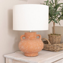 Valuelights Theo Linen Drum Lamp Shade Terracotta Vase Hand Finished Table Lamp And Led Bulb - thumbnail 3