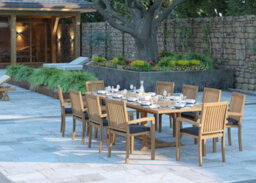 Eterna Prague Teak Garden Outdoor Dining Table & 10 Seat Chair Set - With Cream Cushions - thumbnail 1